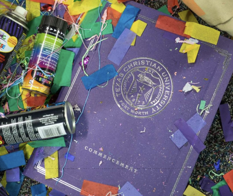 A view of the Schollmaier Arena floors following the colorful confetti-filled celebration. (Courtesy of TCU)